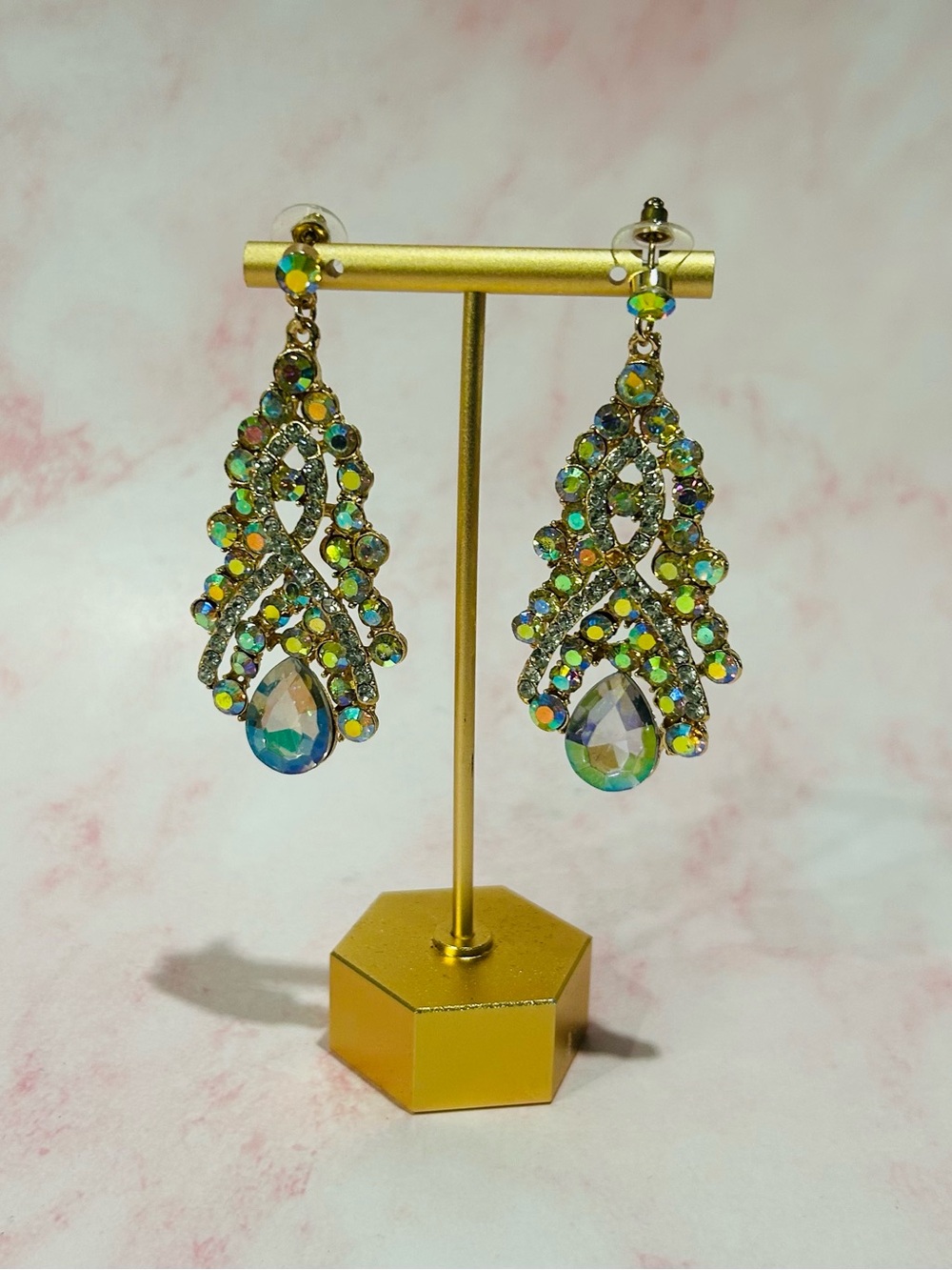 Aurora Crystal Teardrop Dangle Earrings - Iridescent